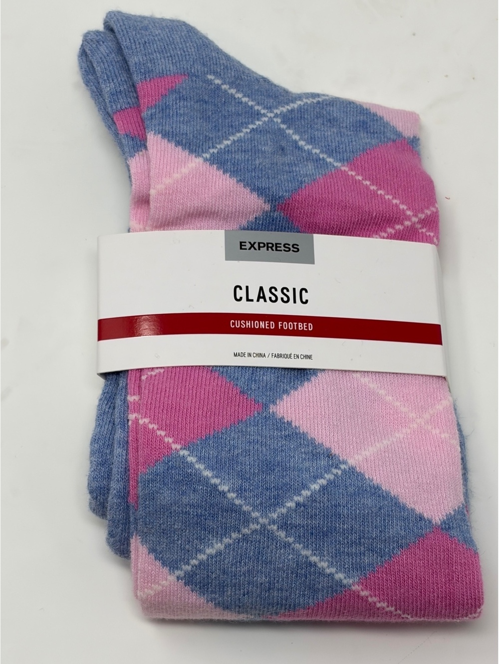 Express Classic Cushioned Footbed Argyle Socks - Pink and Bl